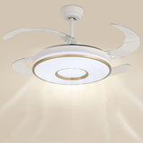 Remote Living Room Round 4 Blade LED Ceiling Fan Light Image - 10