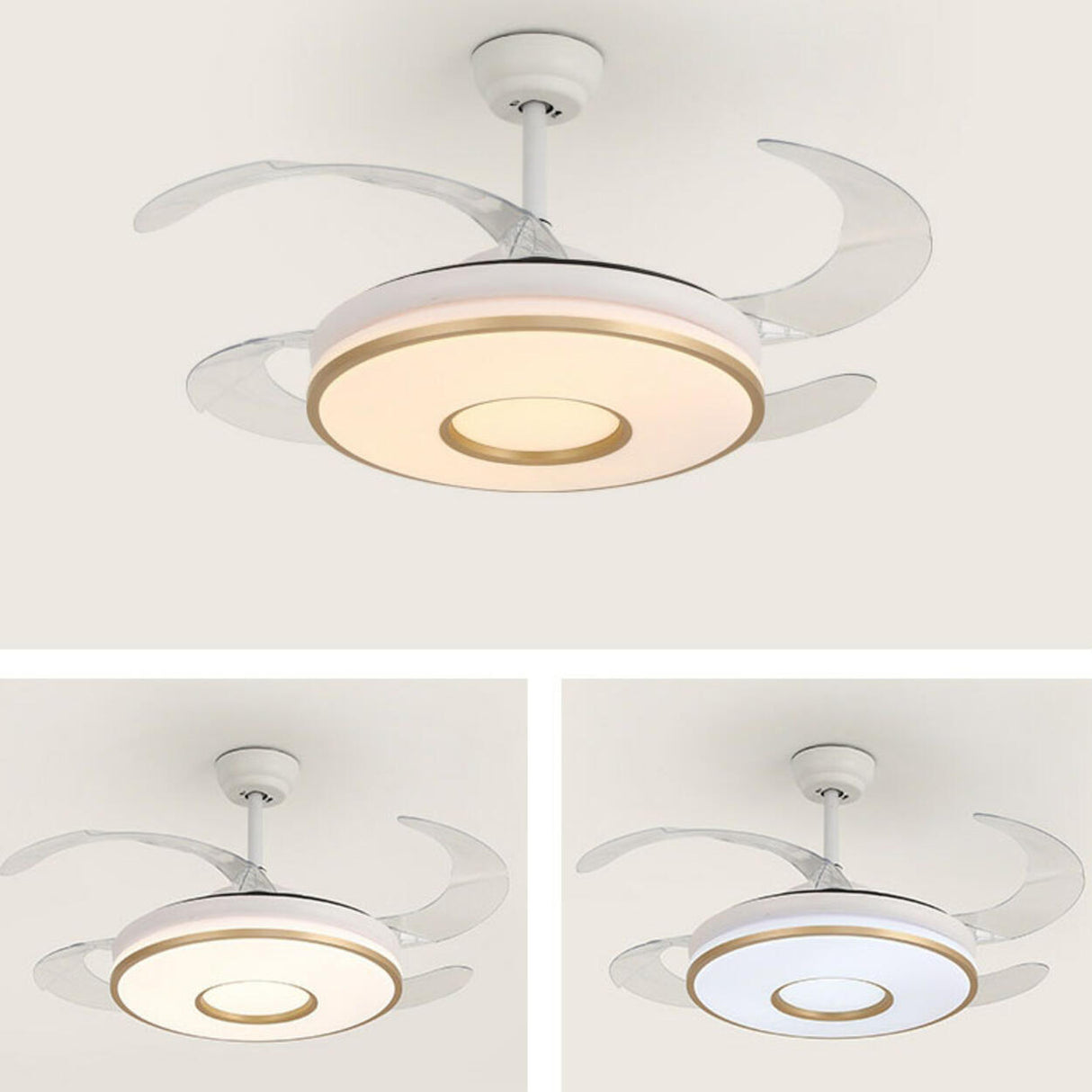 Remote Living Room Round 4 Blade LED Ceiling Fan Light Image - 11