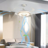 Remote Living Room Round 4 Blade LED Ceiling Fan Light Image - 19