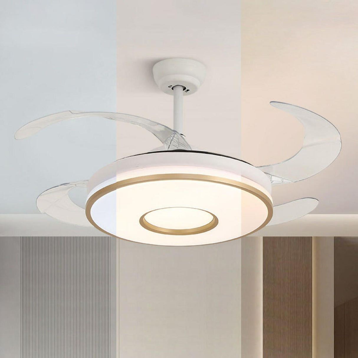 Remote Living Room Round 4 Blade LED Ceiling Fan Light Image - 20