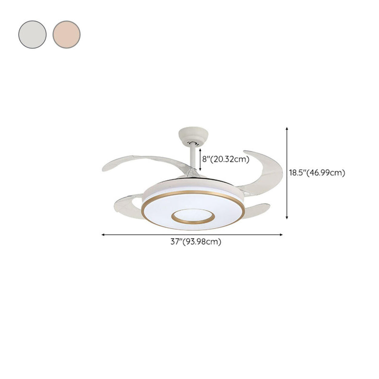 Remote Living Room Round 4 Blade LED Ceiling Fan Light 