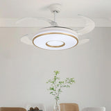 Remote Living Room Round 4 Blade LED Ceiling Fan Light Image - 4