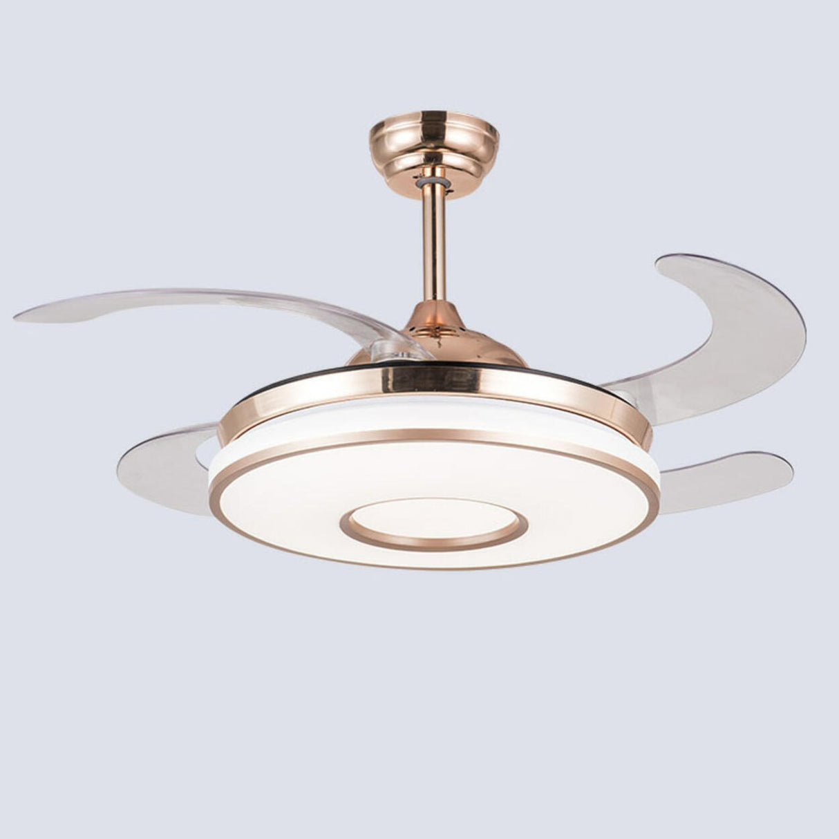 Remote Living Room Round 4 Blade LED Ceiling Fan Light Image - 7