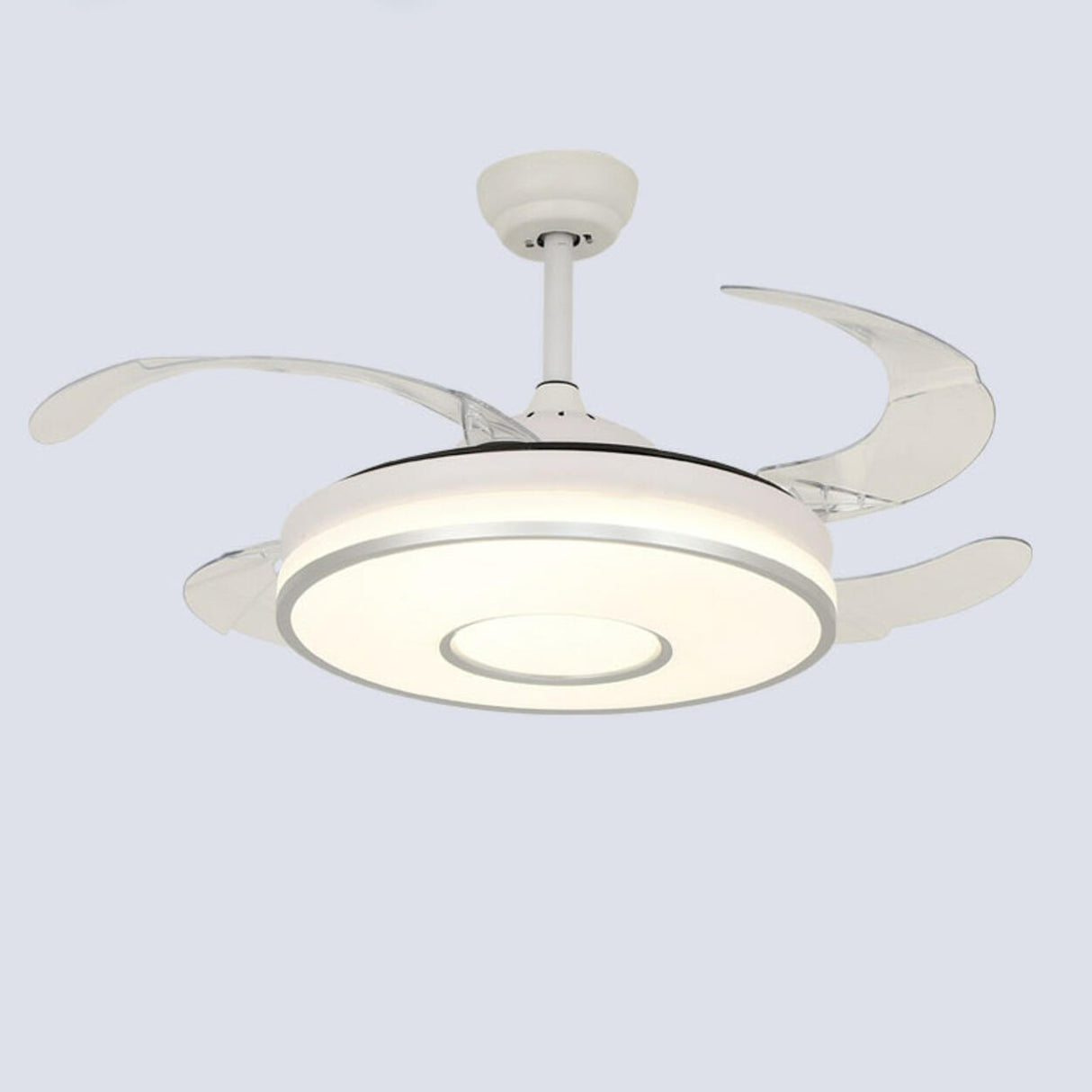 Remote Living Room Round 4 Blade LED Ceiling Fan Light Image - 9