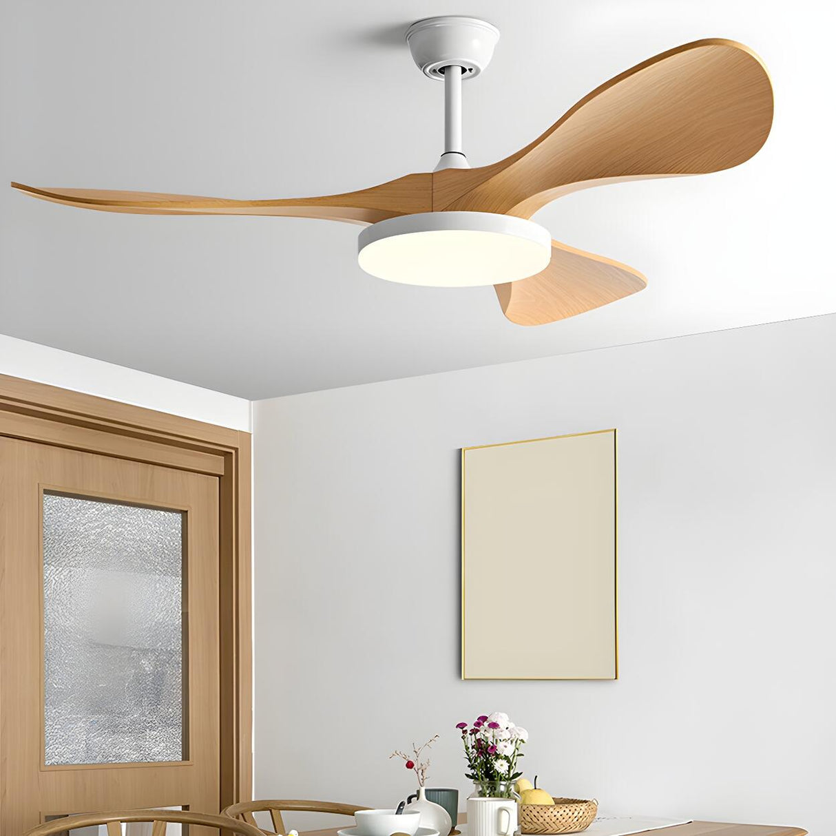 Remote Modern 3 Wood Blade Ceiling Fan with LED Light Image - 15