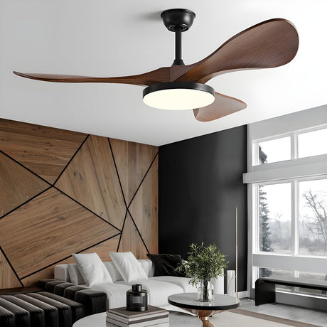 Remote Modern 3 Wood Blade Ceiling Fan with LED Light Image - 2