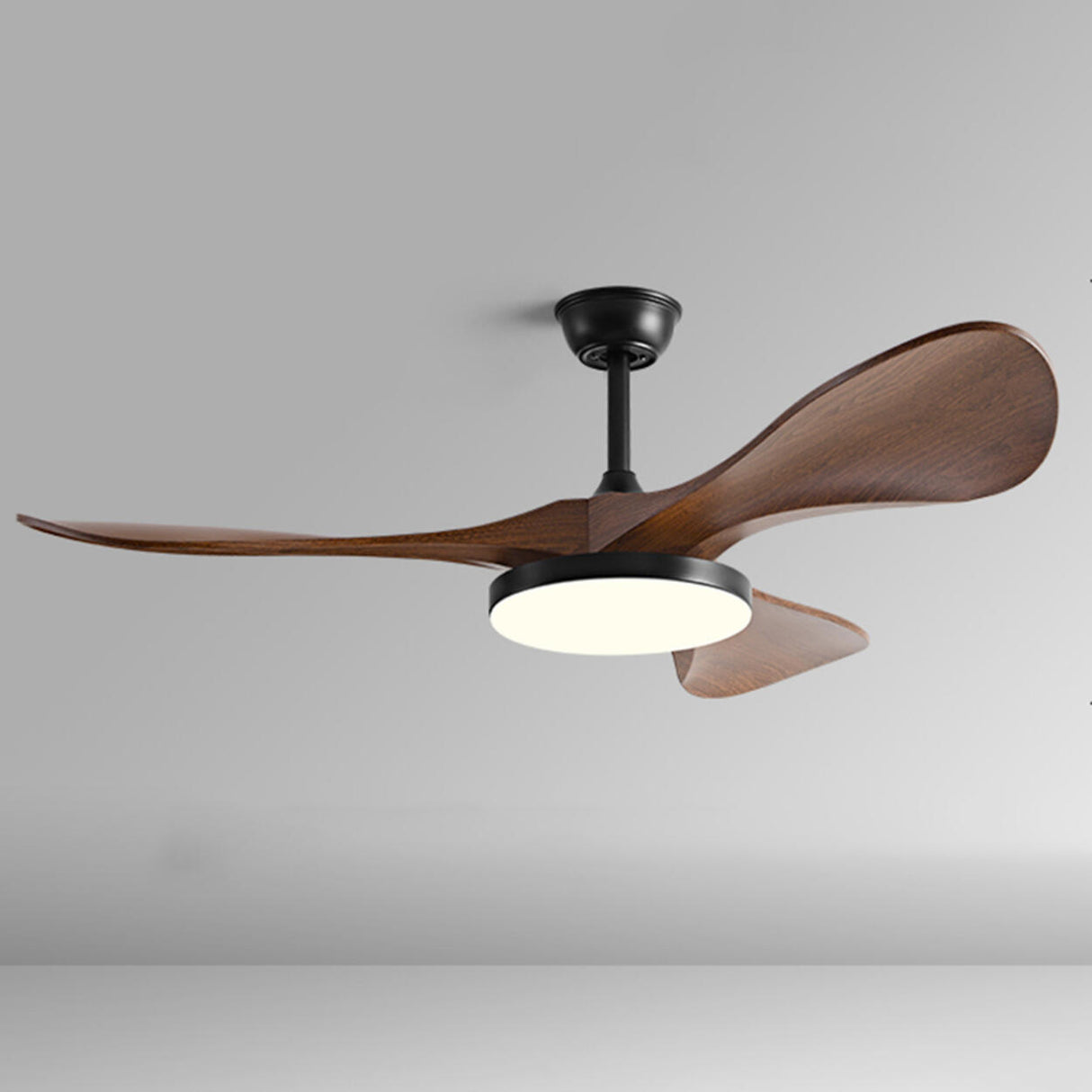 Remote Modern 3 Wood Blade Ceiling Fan with LED Light Image - 6