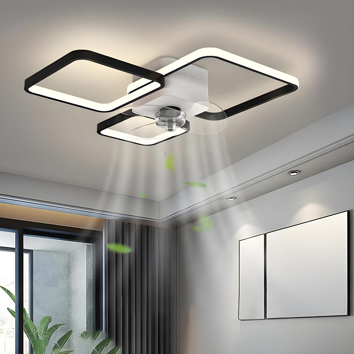 Remote Modern Geometric Flush Ceiling Fan with Light Image - 11