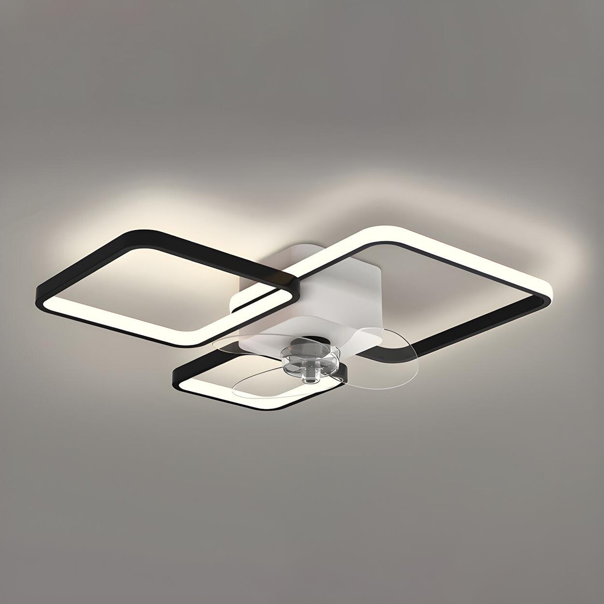 Remote Modern Geometric Flush Ceiling Fan with Light Image - 15