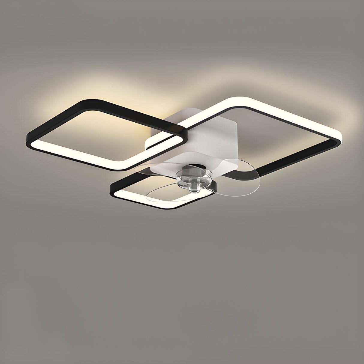 Remote Modern Geometric Flush Ceiling Fan with Light Image - 2