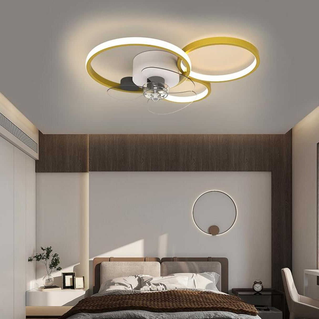 Remote Modern Geometric Flush Ceiling Fan with Light Image - 6