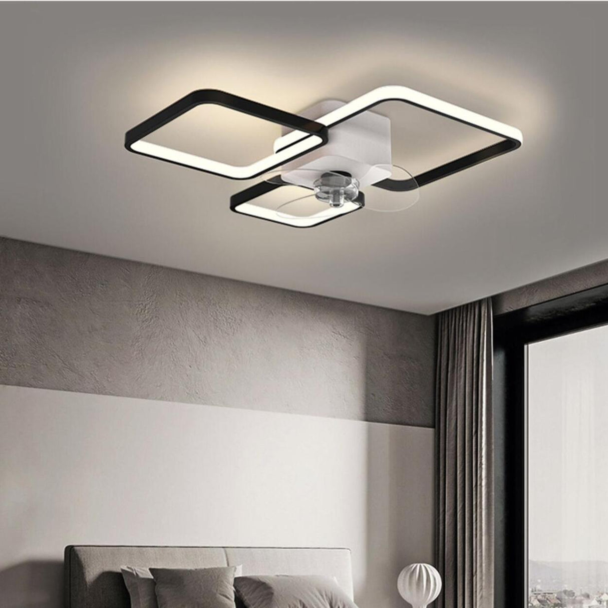 Remote Modern Geometric Flush Ceiling Fan with Light Image - 9