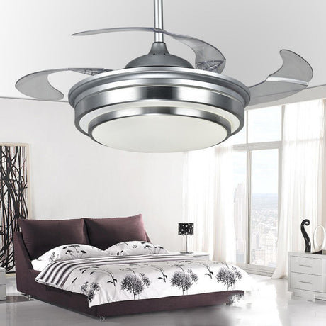 Remote Modern Round Silver Metal Ceiling Fan with Light Image - 1