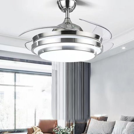 Remote Modern Round Silver Metal Ceiling Fan with Light Image - 2