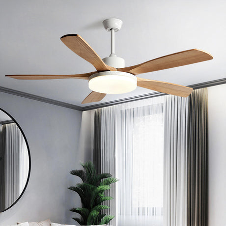 Remote Modern Simple 5 Wood Blades Ceiling Fan Light Image - 1