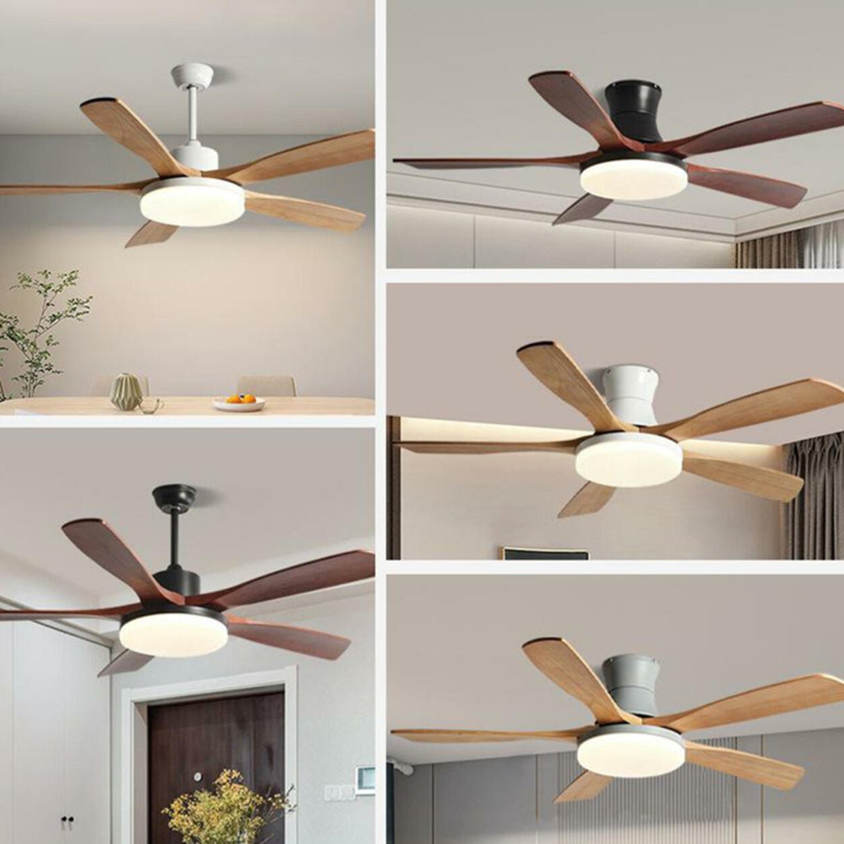 Remote Modern Wood 5 Blade Ceiling Fan with LED Light Image - 15