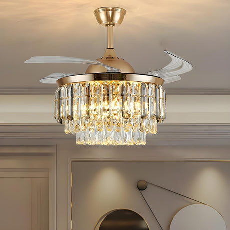 Remote Multi-Layer Luxury Crystal Ceiling Fan Light Image - 1