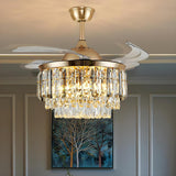 Remote Multi-Layer Luxury Crystal Ceiling Fan Light Image - 4