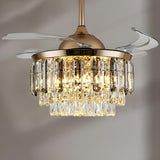 Remote Multi-Layer Luxury Crystal Ceiling Fan Light Image - 5