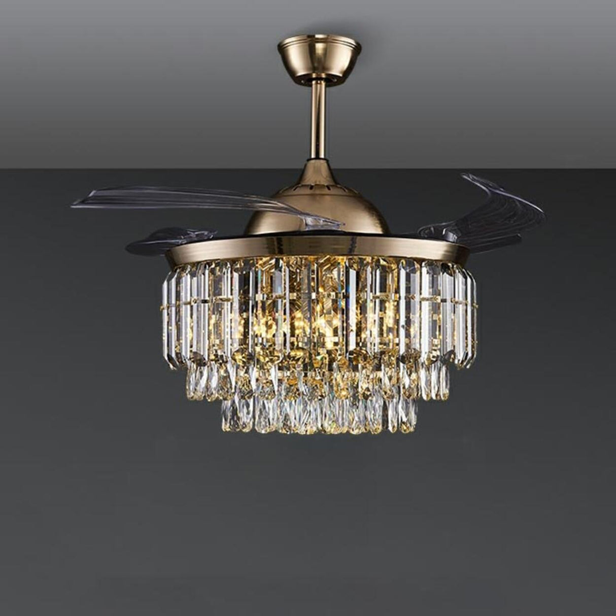 Remote Multi-Layer Luxury Crystal Ceiling Fan Light Image - 7