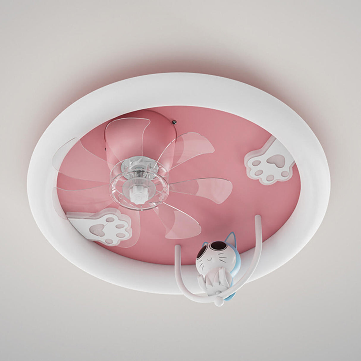 Remote Pink Round Flush Cute Cat Ceiling Fan with Light Image - 4