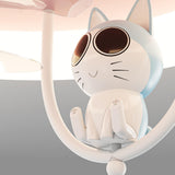 Remote Pink Round Flush Cute Cat Ceiling Fan with Light Image - 9