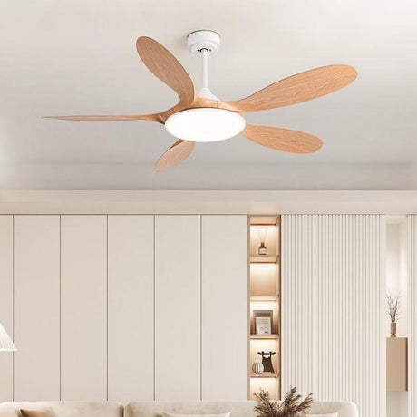 Remote Simple 5 Blade Wood LED Ceiling Fan with Light Image - 1