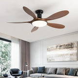 Remote Simple 5 Blade Wood LED Ceiling Fan with Light Image - 12