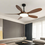 Remote Simple 5 Blade Wood LED Ceiling Fan with Light Image - 21