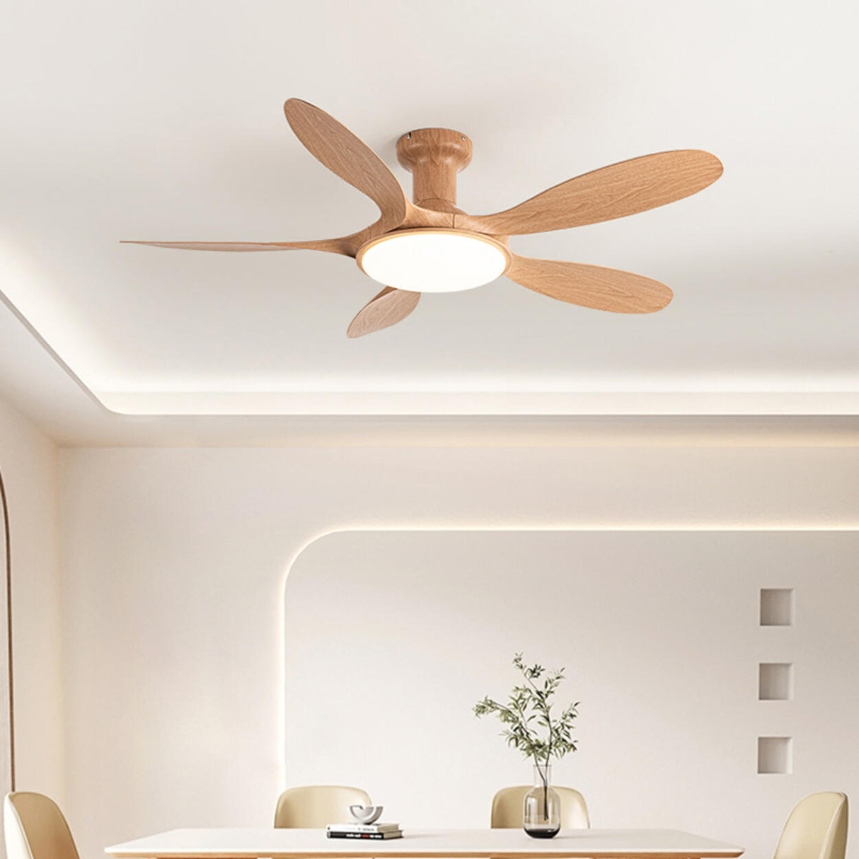 Remote Simple 5 Blade Wood LED Ceiling Fan with Light Image - 22