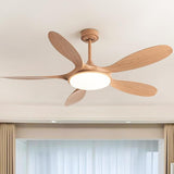 Remote Simple 5 Blade Wood LED Ceiling Fan with Light Image - 3