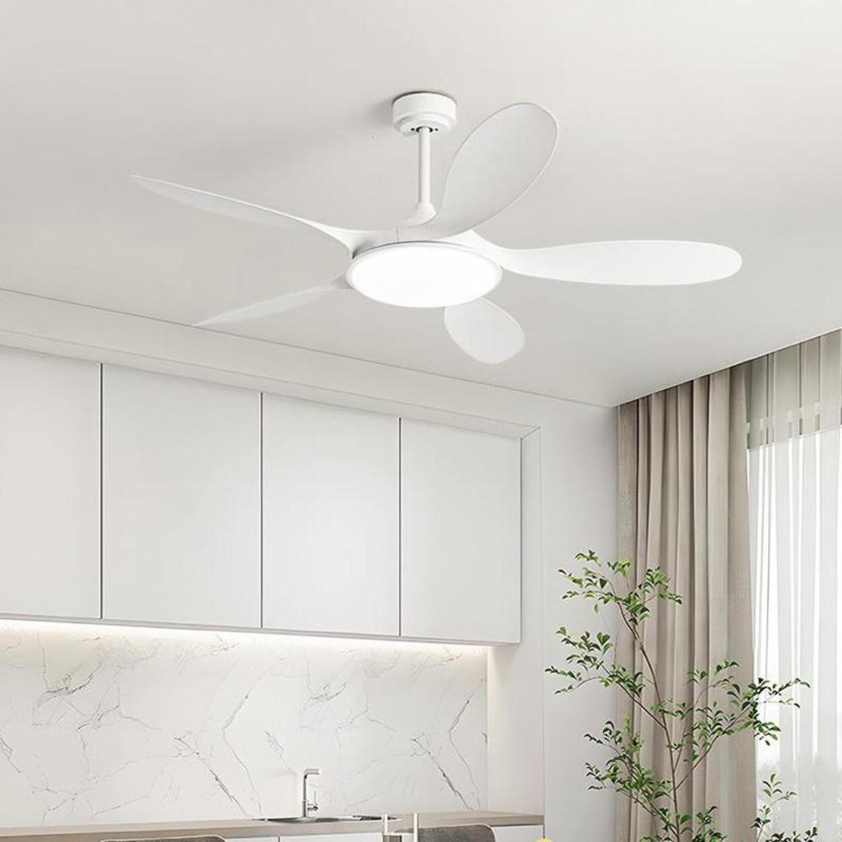 Remote Simple 5 Blade Wood LED Ceiling Fan with Light Image - 7