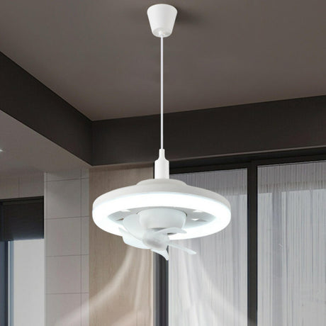 Remote Simple Modern White Round Pendant Fan with Light Image - 1