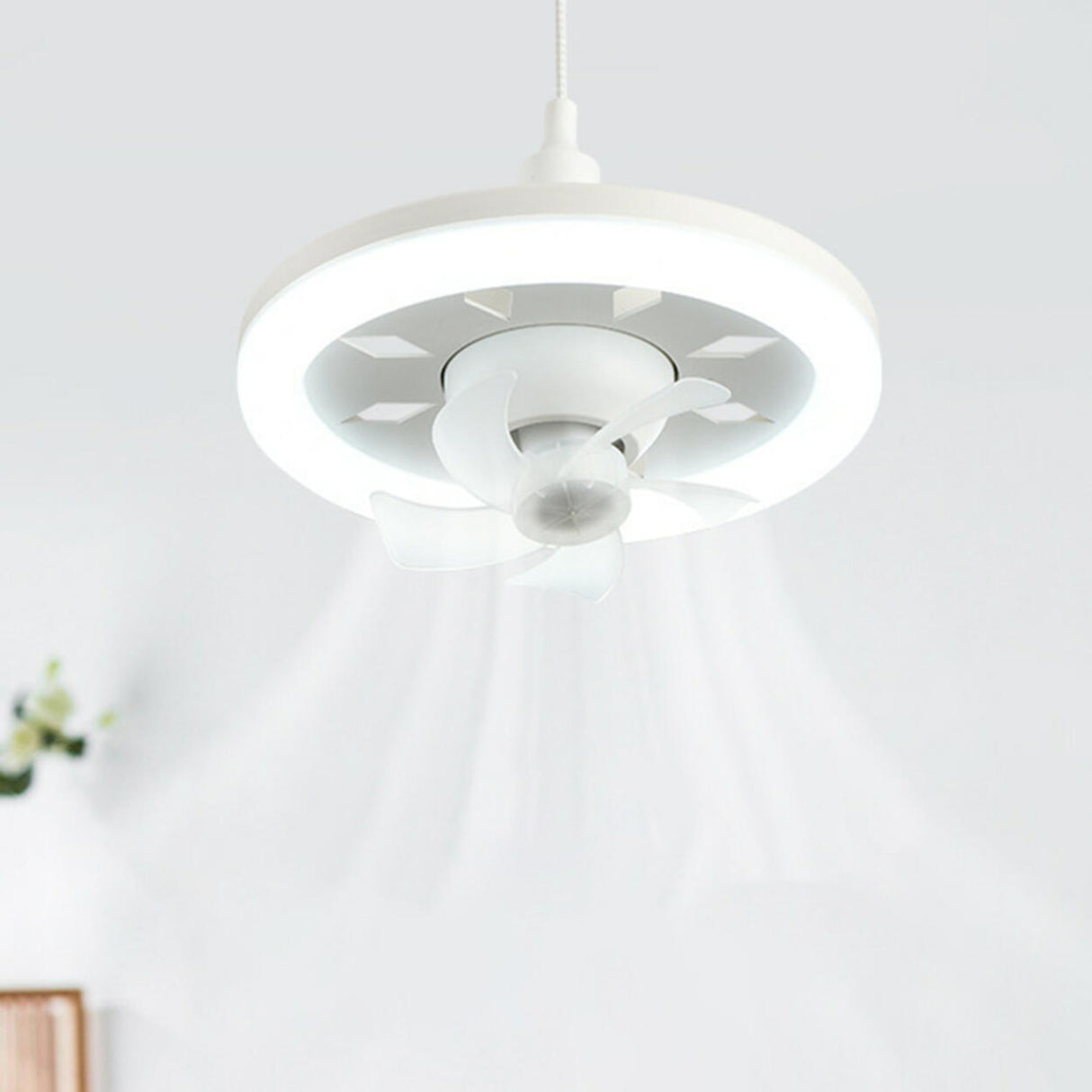 Remote Simple Modern White Round Pendant Fan with Light Image - 6