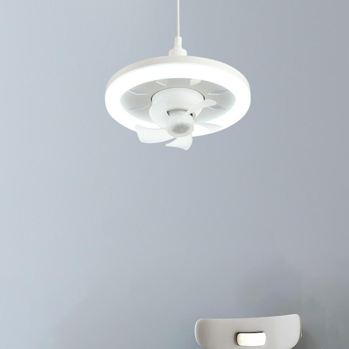 Remote Simple Modern White Round Pendant Fan with Light Image - 8