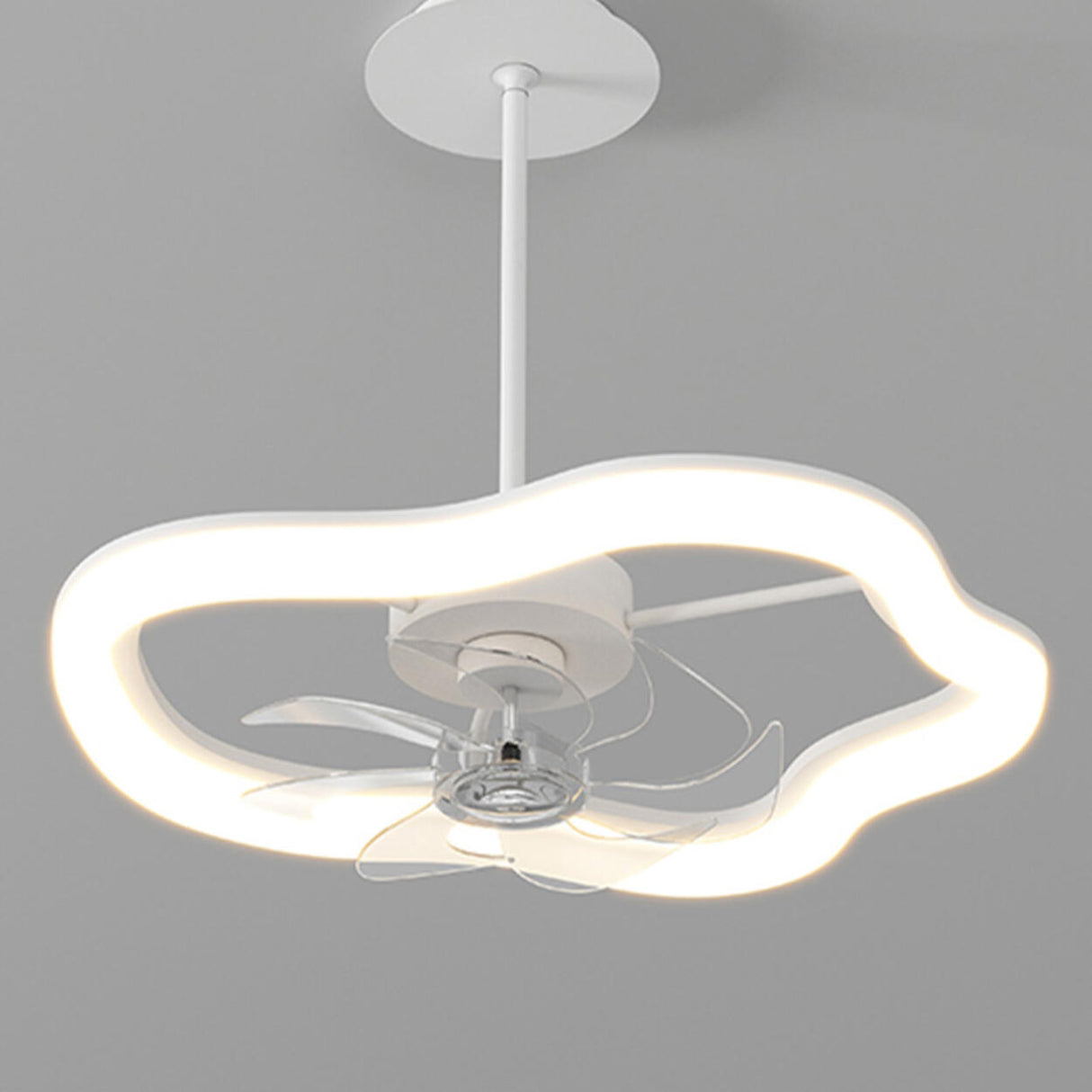 Remote Simple White Ring Pendant Fan with LED Light Image - 10