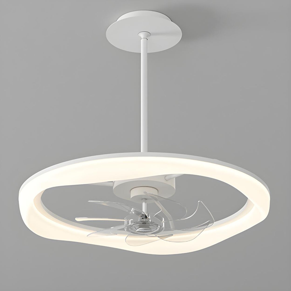 Remote Simple White Ring Pendant Fan with LED Light Image - 7