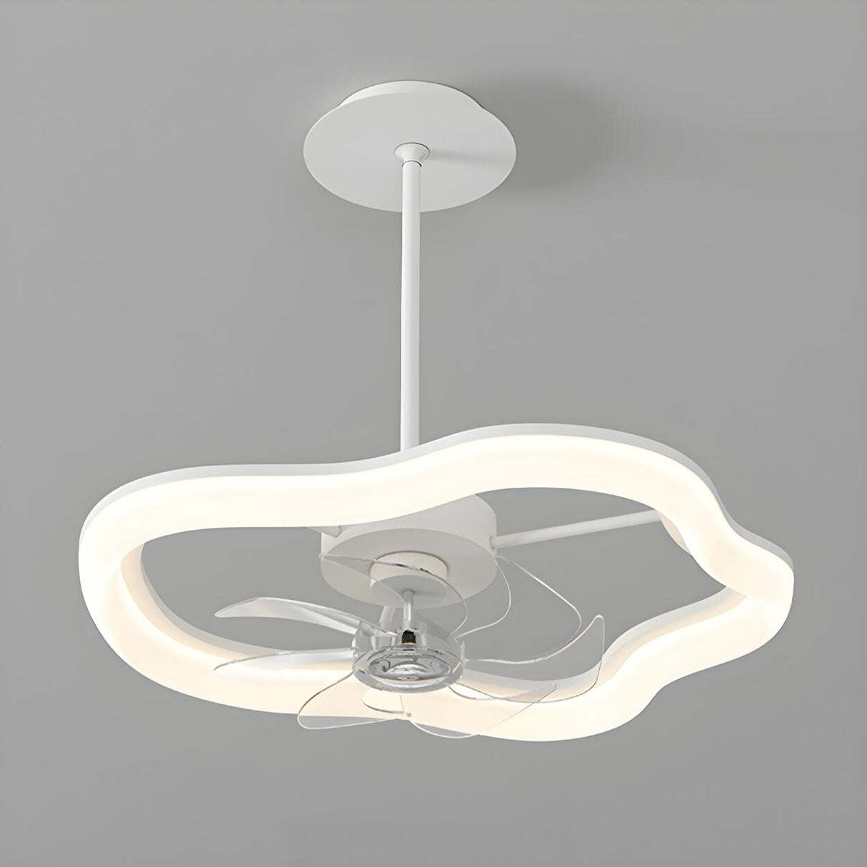 Remote Simple White Ring Pendant Fan with LED Light Image - 8