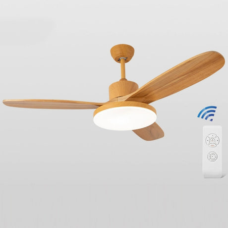 Remote Solid Wood 3 Blades LED Ceiling Fan with Light Image - 2