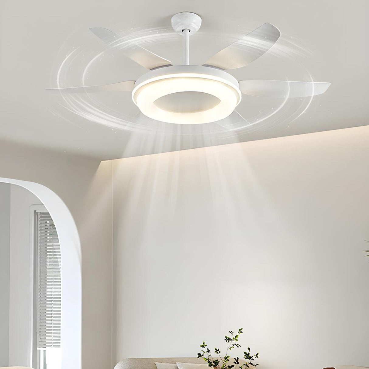 Remote White 6 Blade Modern Ceiling Fan with LED Light Image - 1