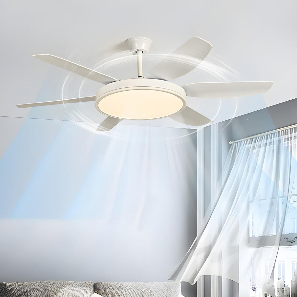 Remote White 6 Blade Modern Ceiling Fan with LED Light Image - 13