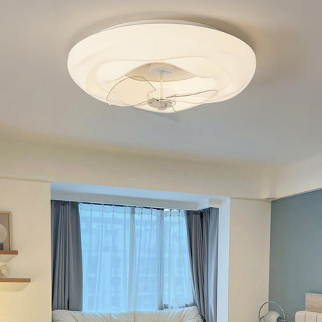 Remote White Cloud Flush Mount Round Ceiling Fan Light Image - 1