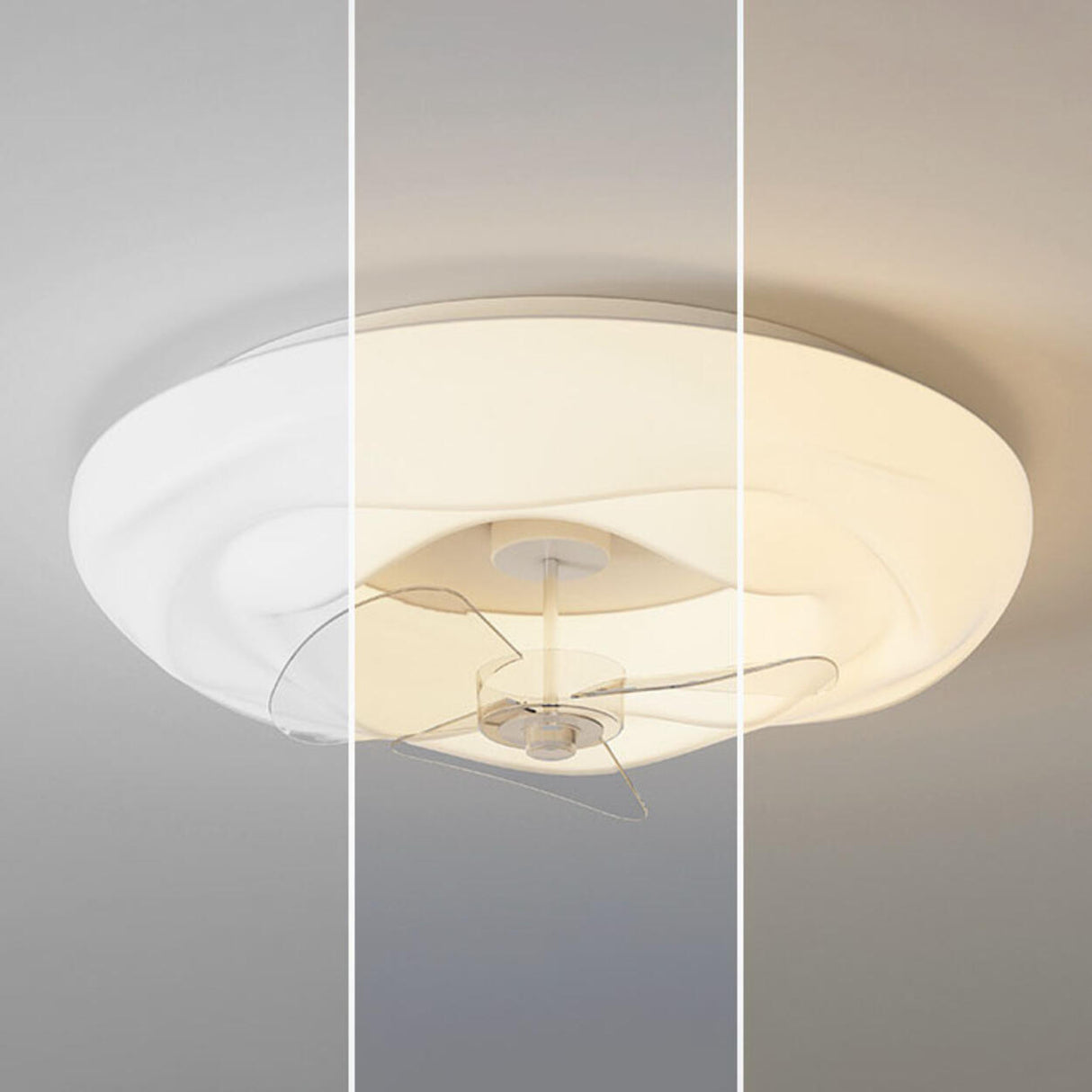 Remote White Cloud Flush Mount Round Ceiling Fan Light Image - 11