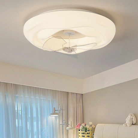 Remote White Cloud Flush Mount Round Ceiling Fan Light Image - 2