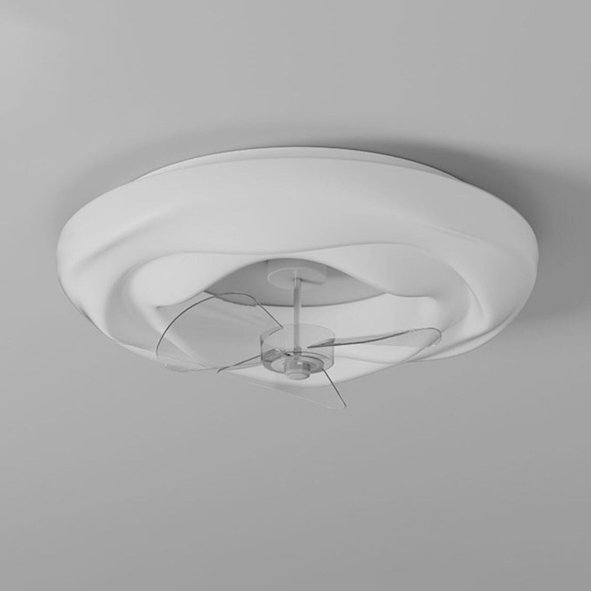 Remote White Cloud Flush Mount Round Ceiling Fan Light Image - 6