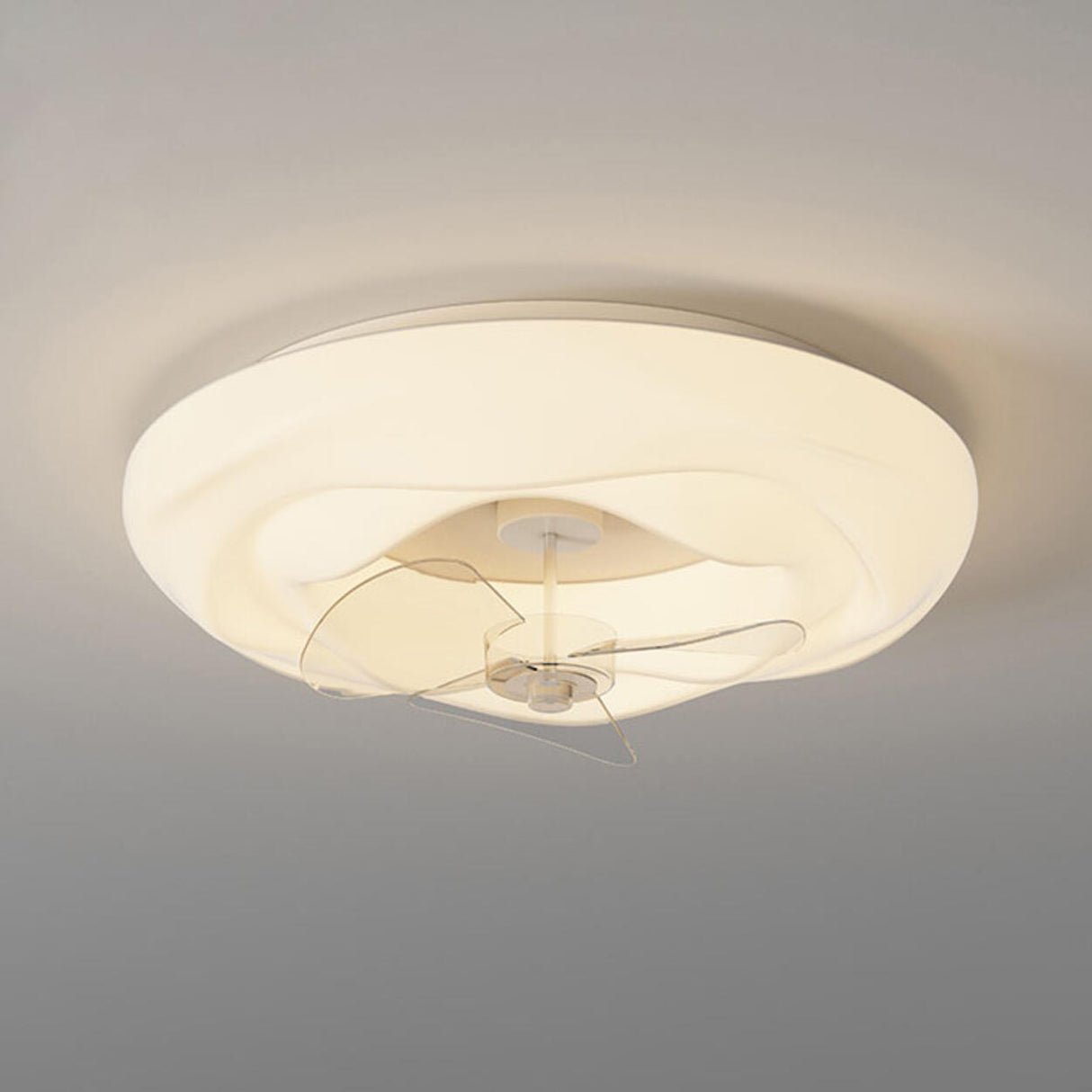 Remote White Cloud Flush Mount Round Ceiling Fan Light Image - 7