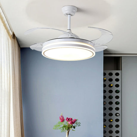 Remote White Retractable Blade Ceiling Fan with Light Image - 1