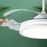 Remote White Retractable Blade Ceiling Fan with Light Image - 10