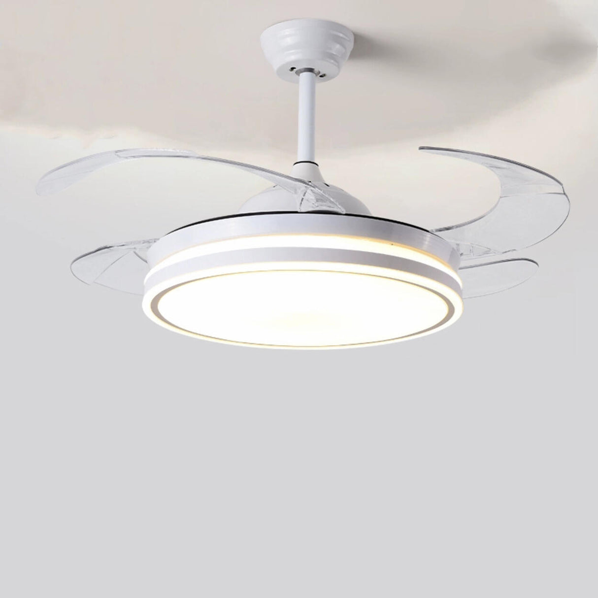 Remote White Retractable Blade Ceiling Fan with Light Image - 9