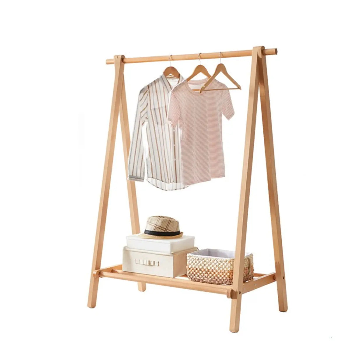 Removable A-Frame Shelves Cherry Wood Storage Coat Rack Image - 5